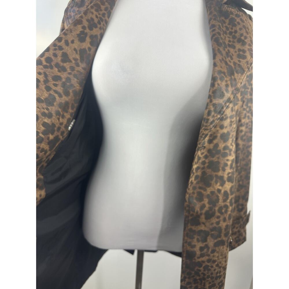 Cachè Leopard Animal Print Trench Coat Large Belted Lined Old Money Y2k Style - Picture 8 of 16
